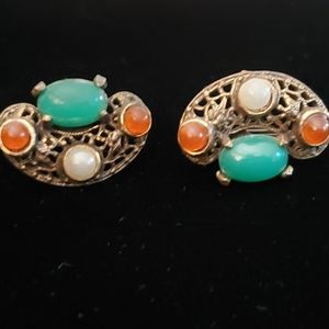 Vintage brass and glass Mogul Style earrings